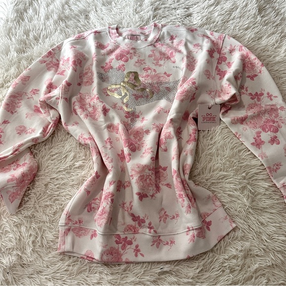 NWT 🌸PINK x LoveShackFancy🌸 Pink & White Oversized Signature Sweatshirt Size S - Picture 12 of 15